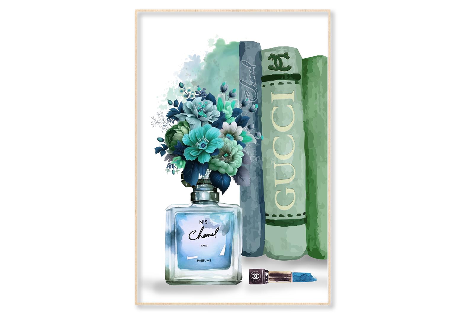 Blue Green Perfume Wall Art Limited Edition High Quality Print Canvas Box Framed Natural