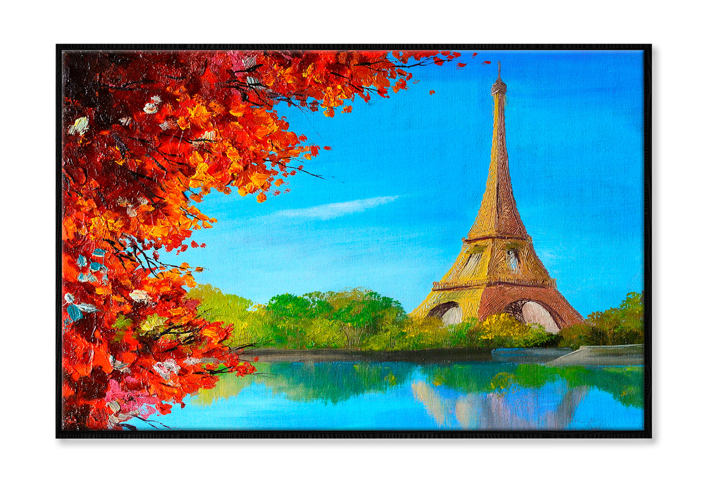 Lake Near The Eiffel Tower Oil Painting Wall Art Limited Edition High Quality Print Canvas Box Framed Black