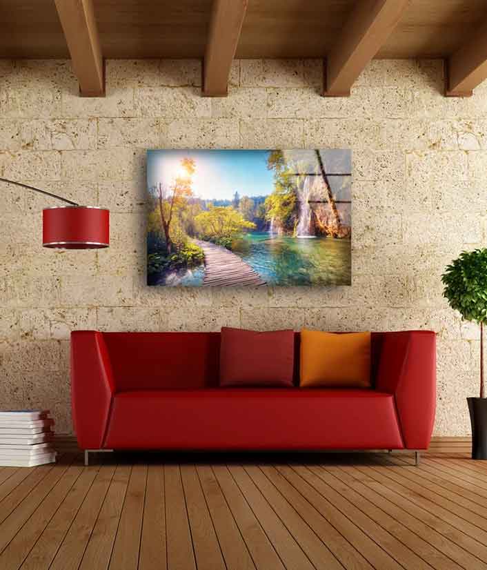 Wooden Pier & Waterfall UV Direct Aluminum Print Australian Made Quality