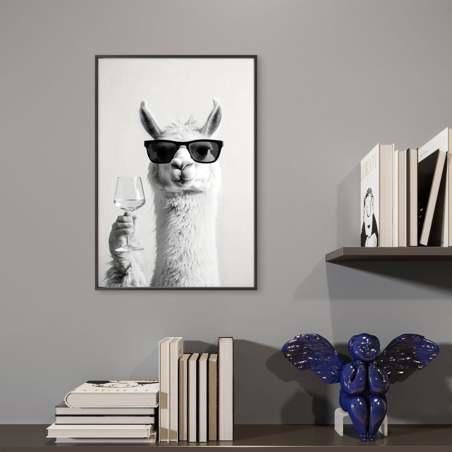 Black Shades Minimalist Llama with Trendy Glasses Fashion Home Decor Premium Quality Poster Print Choose Your Sizes