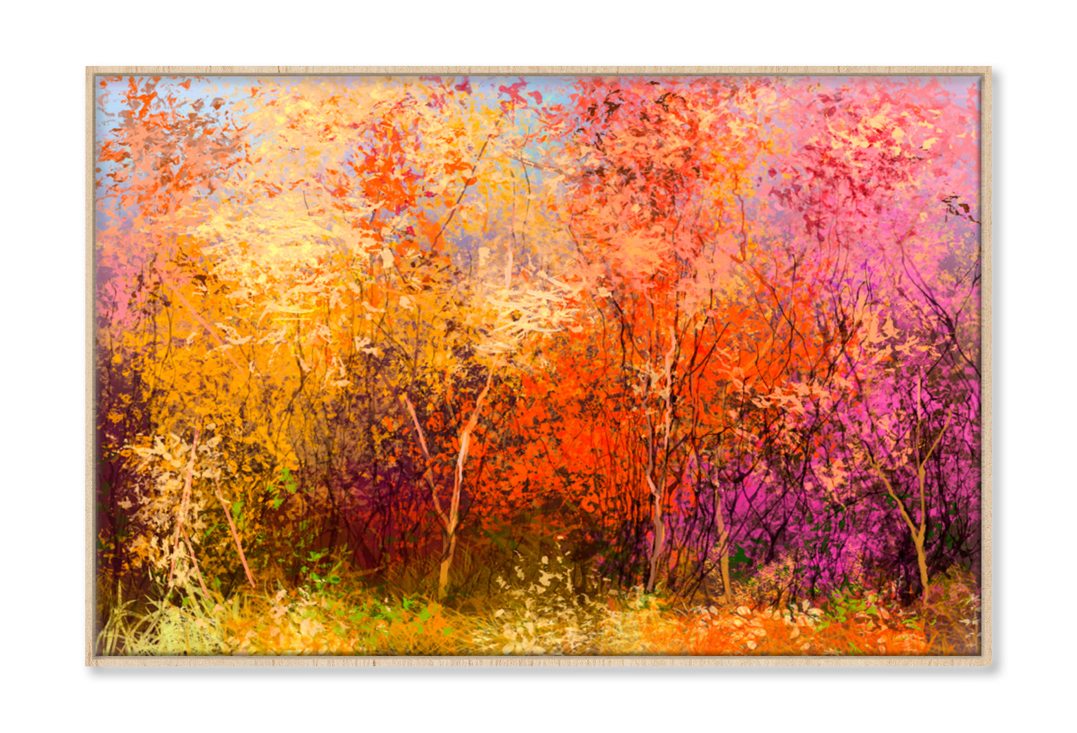 Colorful Autumn Trees Oil Painting Wall Art Limited Edition High Quality Print Canvas Box Framed Natural