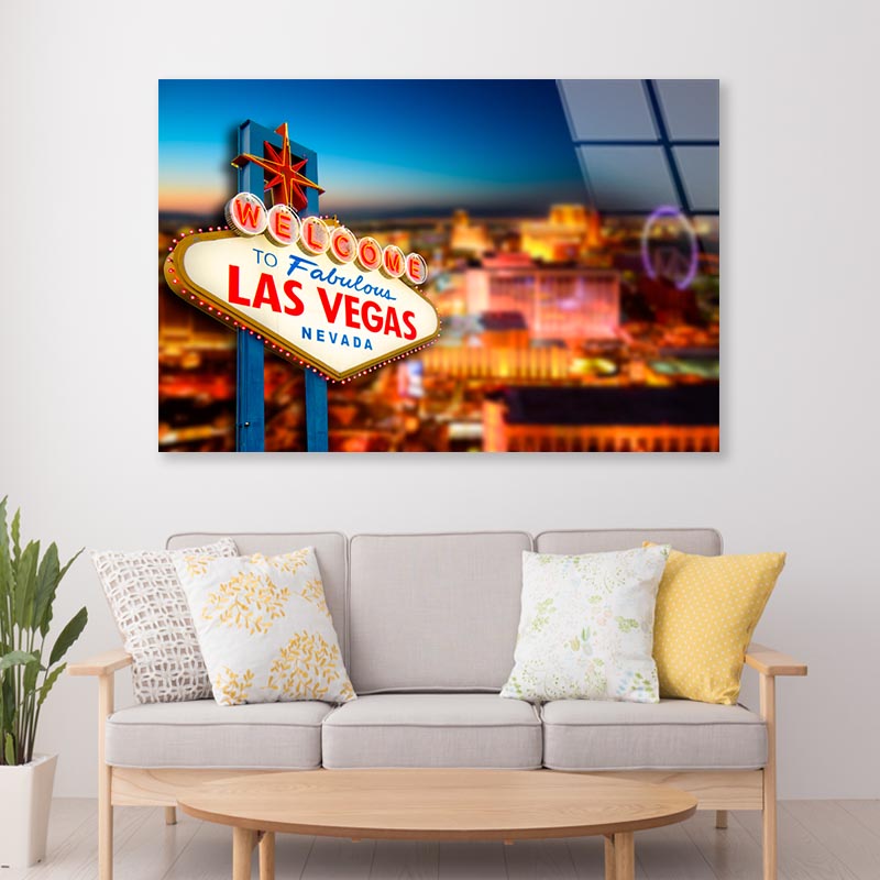 Nevada Sign with The Heart Of Las Vegas Scene  Acrylic Glass Print Tempered Glass Wall Art 100% Made in Australia Ready to Hang