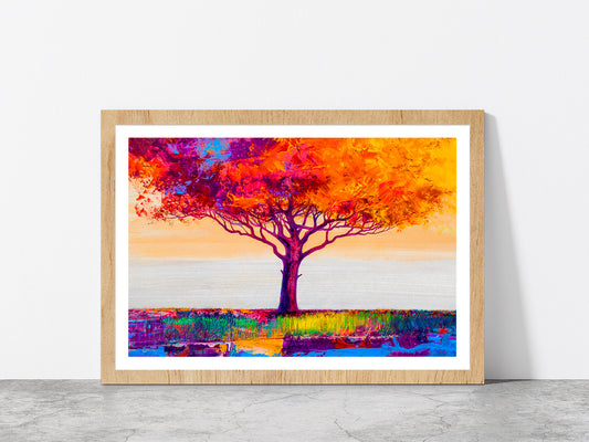 Abstract Colorful Autumn Tree Glass Framed Wall Art, Ready to Hang Quality Print With White Border Oak