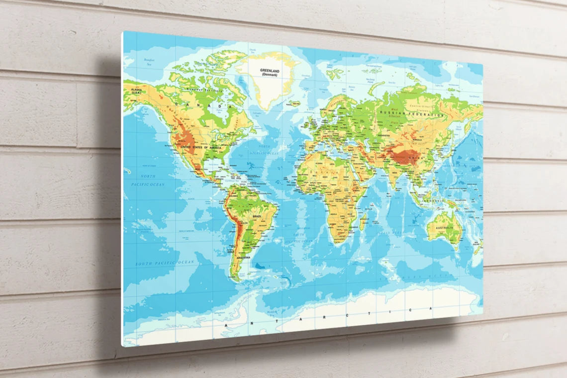 Classic World Map UV Direct Aluminum Print Australian Made Quality