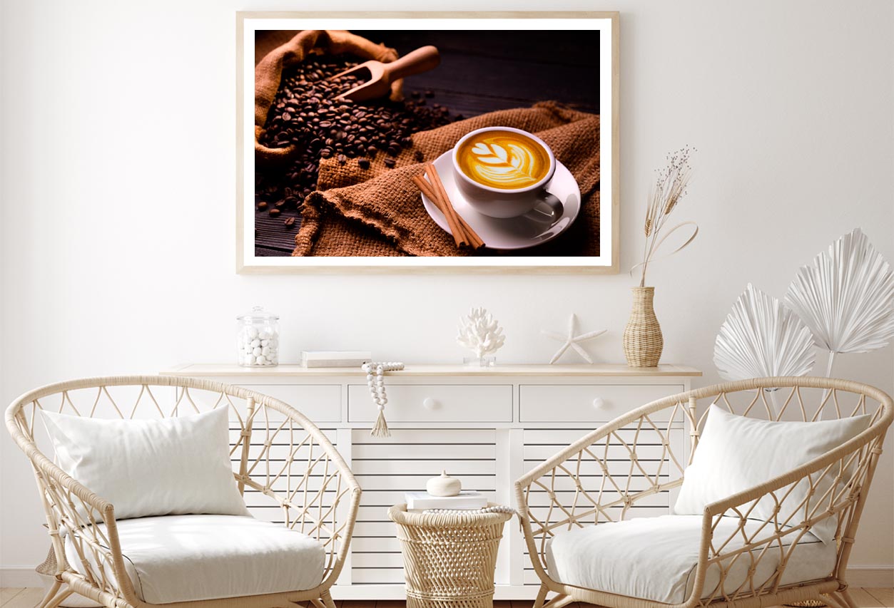 Cup Of Coffee with A Spoon and Some Coffee Beans Home Decor Premium Quality Poster Print Choose Your Sizes