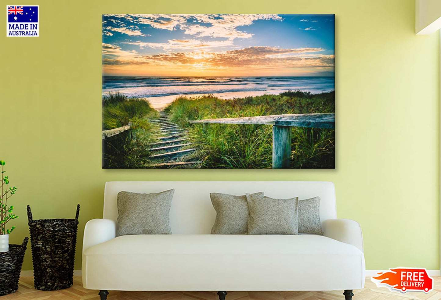 Beautiful View of a Beach at Sunset in Christchurch, New Zealand Wall Art Decor 100% Australian Made