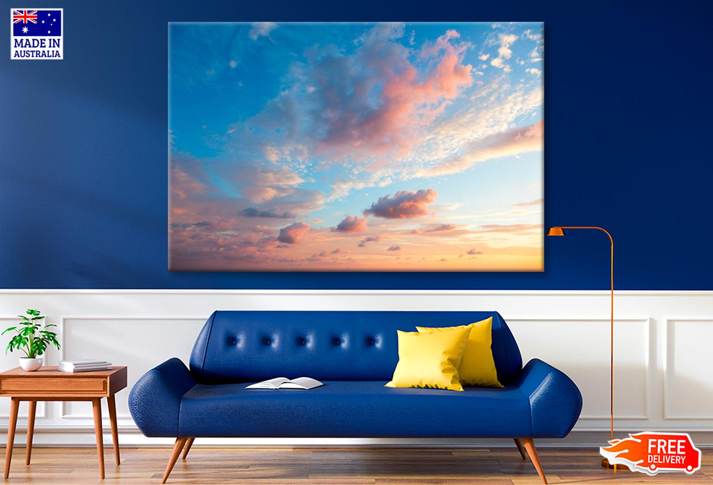 Beautiful Colored Cloudy Evening Sky With Clouds at Sunset  Wall Art Decor 100% Australian Made