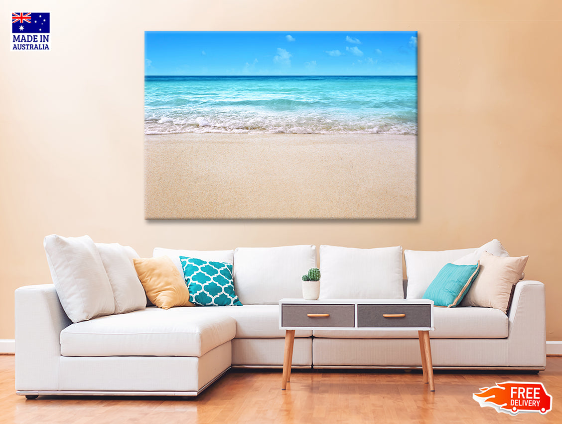 A Sandy Beach with Waves Crashing On It Print 100% Australian Made