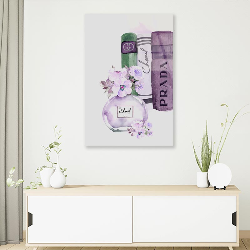 Purple Perfume with Book Set 3D Design Acrylic Glass Print Tempered Glass Wall Art 100% Made in Australia Ready to Hang