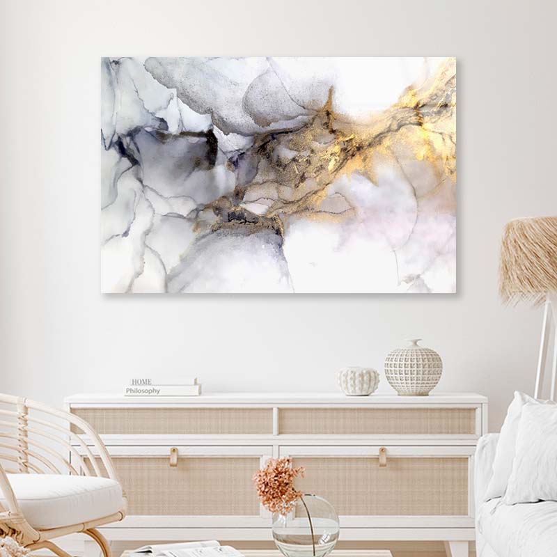 Gold & White Abstract Painting Acrylic Glass Print Tempered Glass Wall Art 100% Made in Australia Ready to Hang