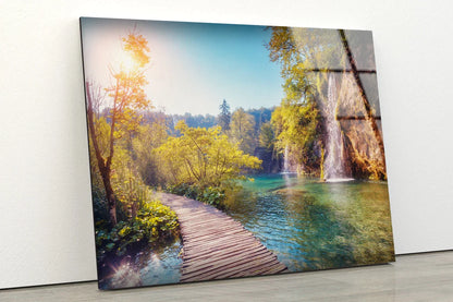 Wooden Pier & Waterfall UV Direct Aluminum Print Australian Made Quality