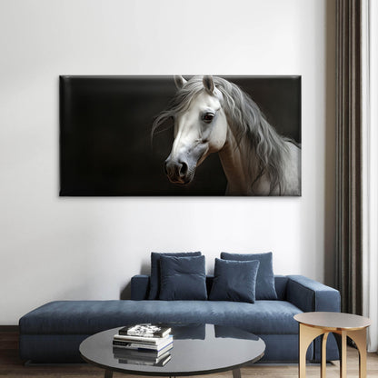 Realistic White Horse Head Wall Art Canvas Office Home Room Framed 120x60cm