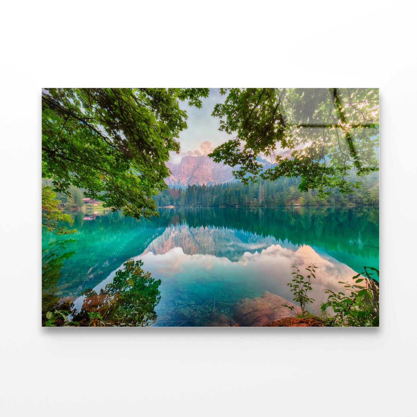 Sunset Over Fusine Lake with Mountains Acrylic Glass Print Tempered Glass Wall Art 100% Made in Australia Ready to Hang