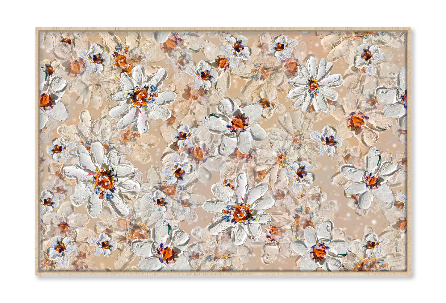 White Flowers Seamless Pattern Oil Painting Wall Art Limited Edition High Quality Print Canvas Box Framed Natural