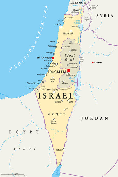 Israel Political Map with Capital Jerusalem Home Decor Premium Quality Poster Print Choose Your Sizes