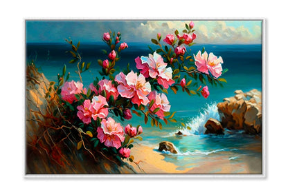 Pink Flowers by The Sea Painting Wall Art Limited Edition High Quality Print