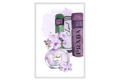 Purple Perfume with Book Set Wall Art Limited Edition High Quality Print Canvas Box Framed White