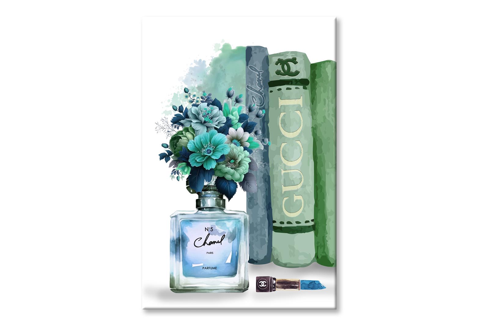 Blue Green Perfume Wall Art Limited Edition High Quality Print Stretched Canvas None