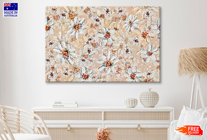 White Flowers Seamless Pattern Oil Painting Wall Art Limited Edition High Quality Print