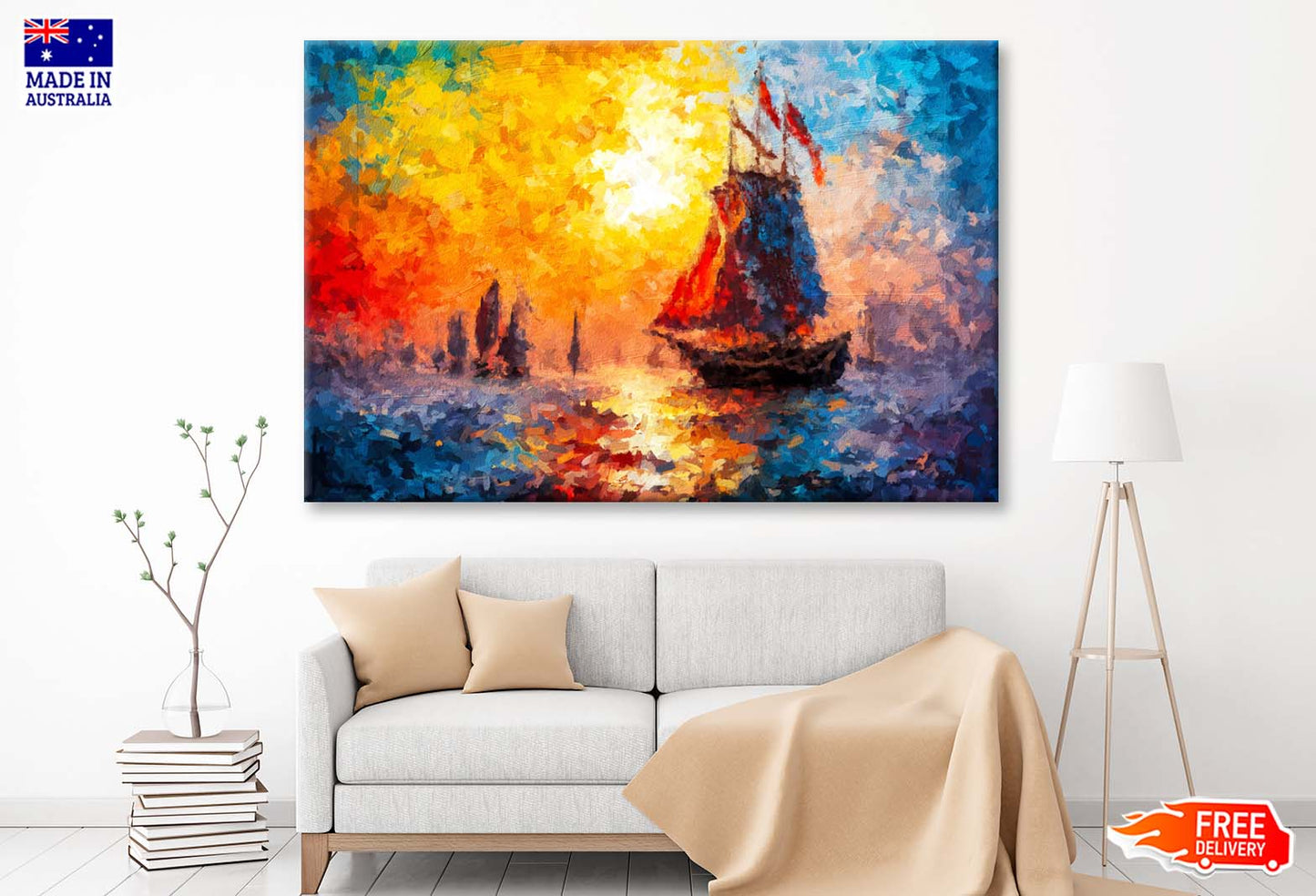 Seascape Paintings with Sunlight Background Wall Art Limited Edition High Quality Print