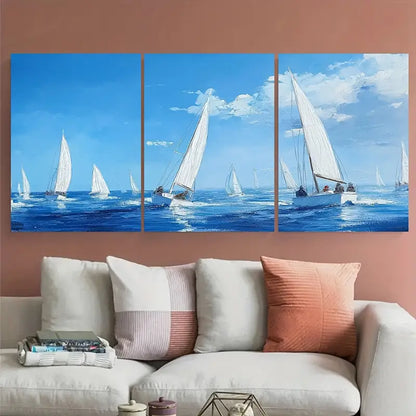 3pcs Shimmering Sea & Clear Sky Scene Metal Print Ready to Hang Art