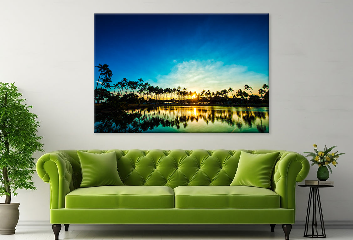 Trees Sunset Reflection Hawaii  Wall Art Decor 100% Australian Made