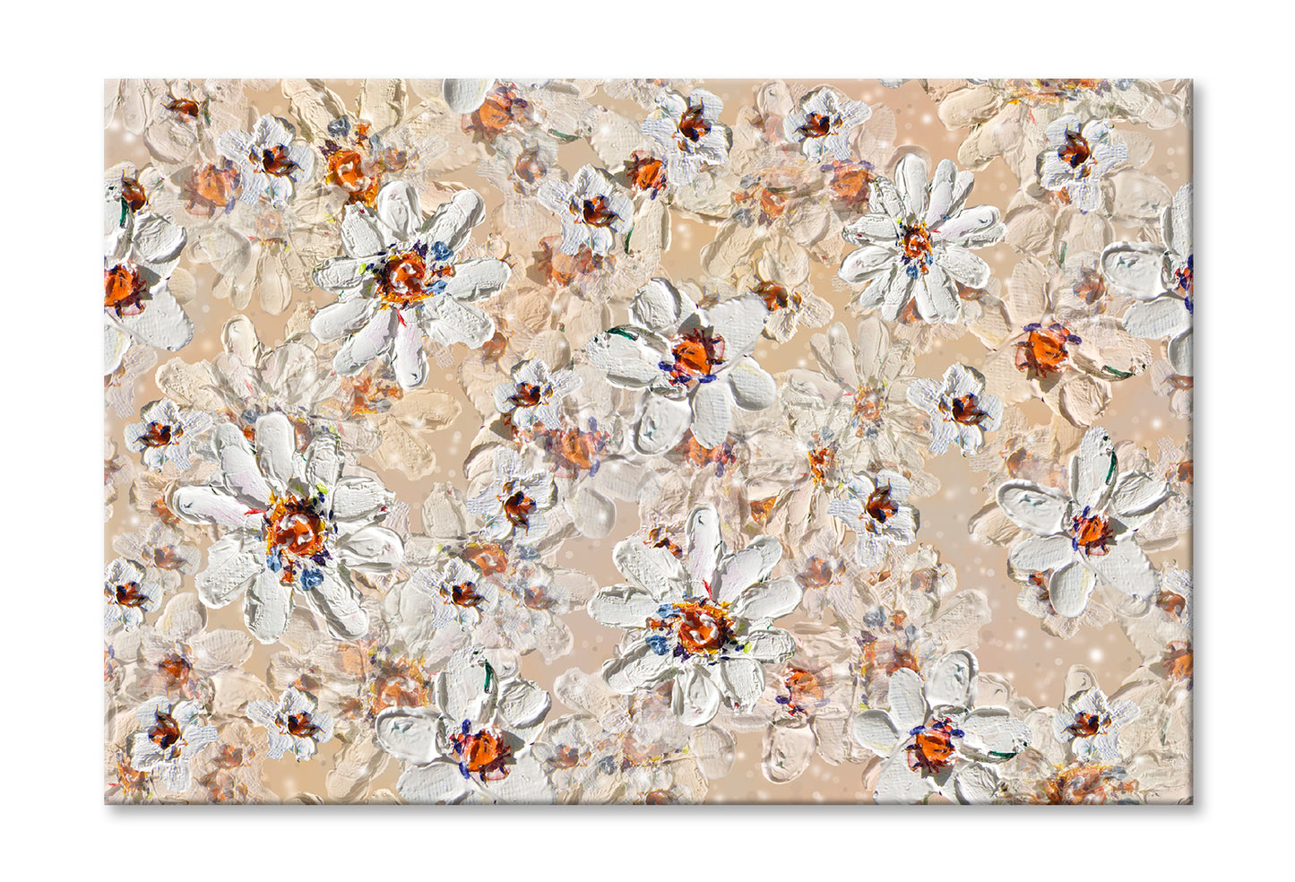 White Flowers Seamless Pattern Oil Painting Wall Art Limited Edition High Quality Print Stretched Canvas None