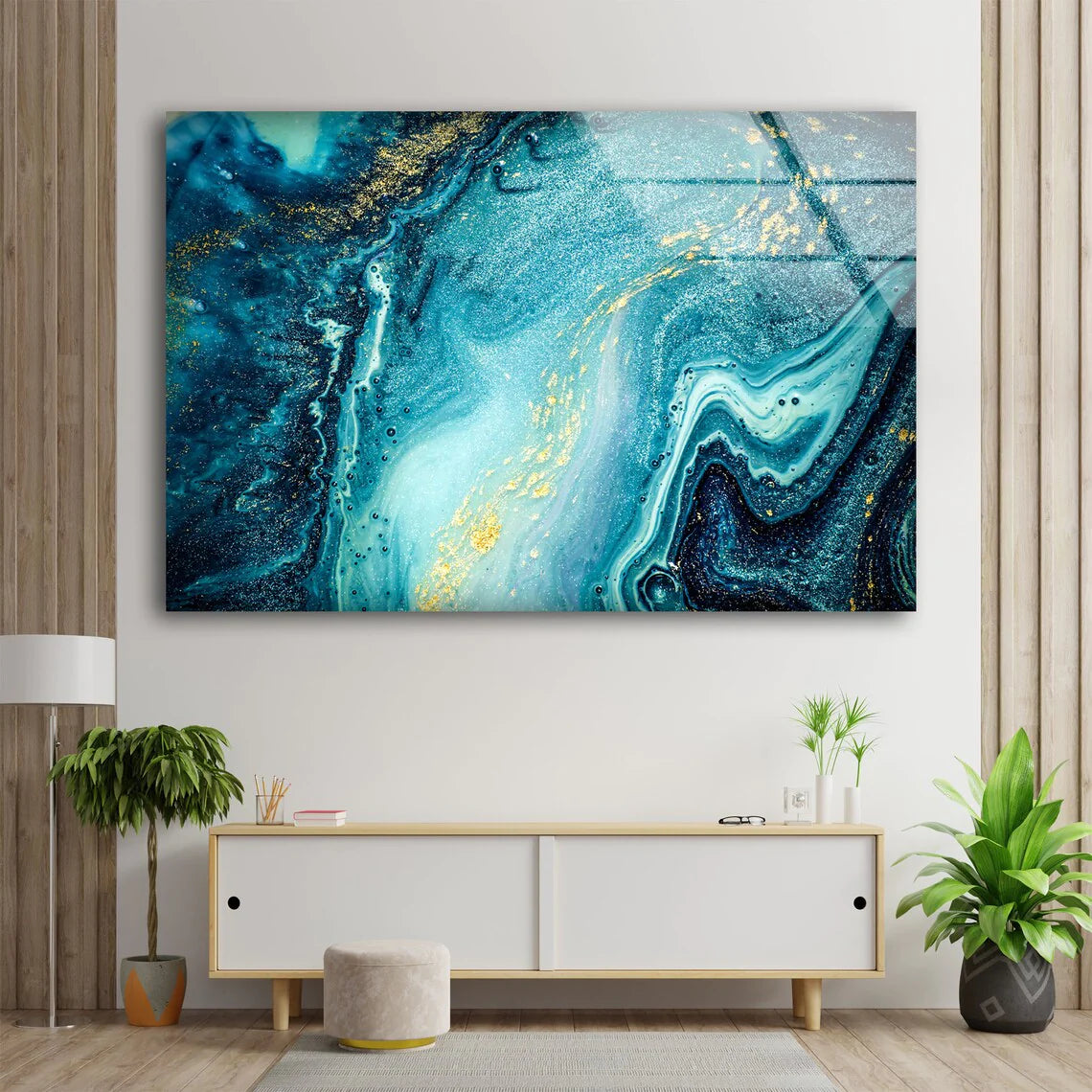 Blue & Gold Abstract UV Direct Aluminum Print Australian Made Quality