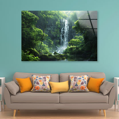 Waterfall, Trees, Lake Acrylic Glass Print Tempered Glass Wall Art 100% Made in Australia Ready to Hang