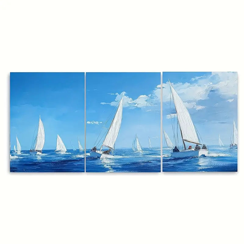 3pcs Shimmering Sea & Clear Sky Scene Metal Print Ready to Hang Art