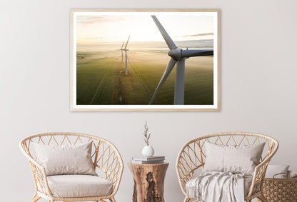 Aerial View Of Three Wind Turbines in The Early Morning Fog at Sunrise Home Decor Premium Quality Poster Print Choose Your Sizes