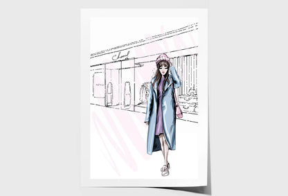 Blue Colored Girl Fashion Store Wall Art Limited Edition High Quality Print Unframed Roll Canvas None