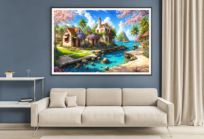 Small Town with Sea Oil Painting Home Decor Premium Quality Poster Print Choose Your Sizes