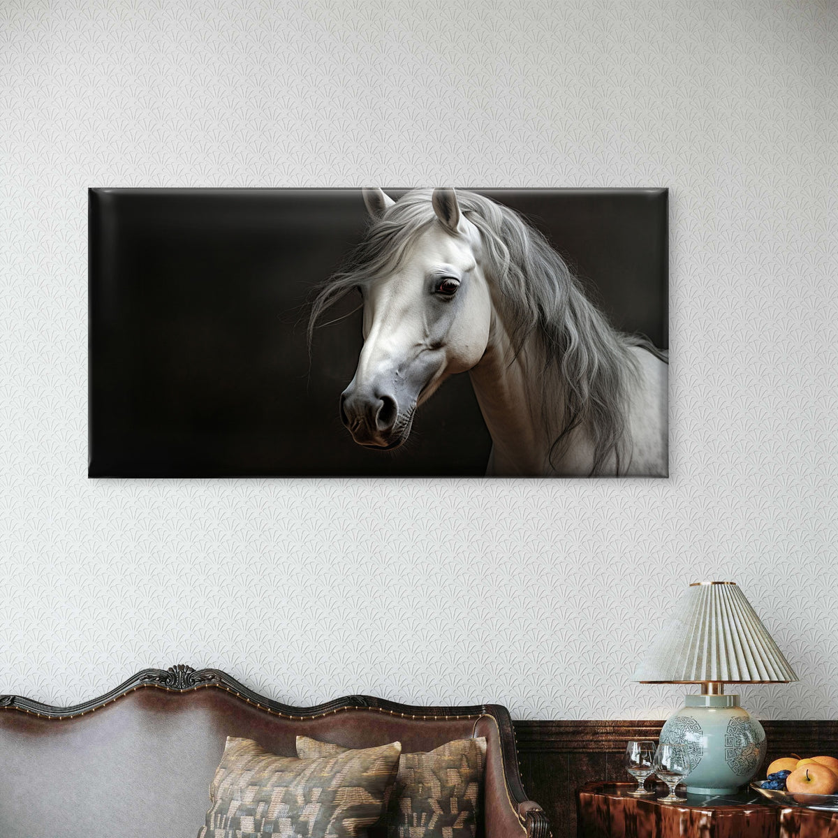 Realistic White Horse Head Wall Art Canvas Office Home Room Framed 120x60cm