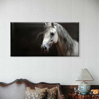 Realistic White Horse Head Wall Art Canvas Office Home Room Framed 120x60cm