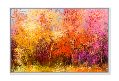 Colorful Autumn Trees Oil Painting Wall Art Limited Edition High Quality Print Canvas Box Framed White