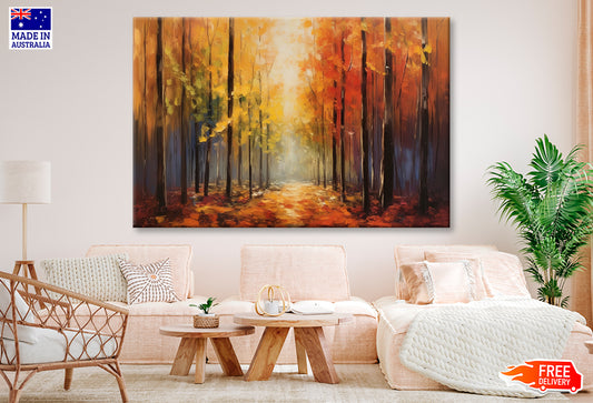 Vibrant Autumn Forest Path Oil Painting Wall Art Limited Edition High Quality Print