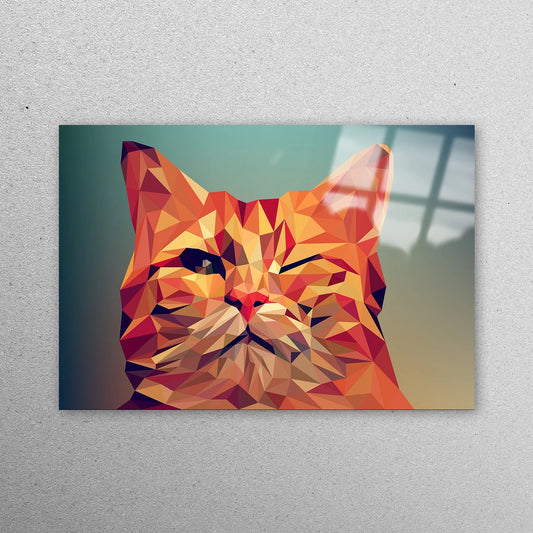 Abstract Geometric Cat Acrylic Glass Print Tempered Glass Wall Art 100% Made in Australia Ready to Hang