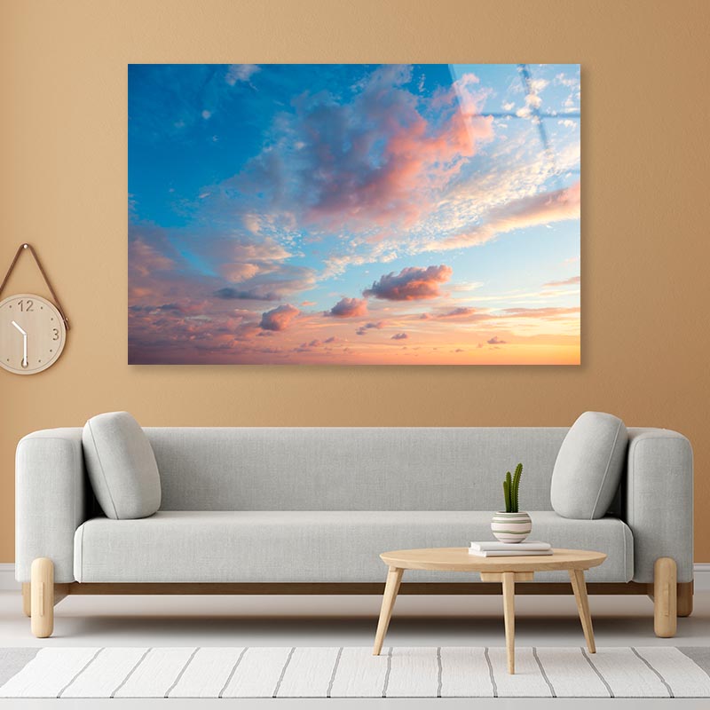 Beautiful Colored Cloudy Evening Sky With Clouds at Sunset Acrylic Glass Print Tempered Glass Wall Art 100% Made in Australia Ready to Hang