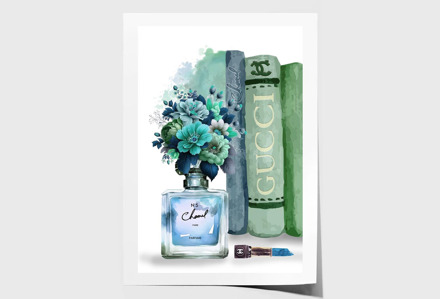 Blue Green Perfume Wall Art Limited Edition High Quality Print Unframed Roll Canvas None