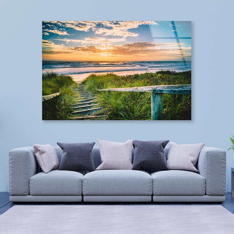 Beautiful View of a Beach at Sunset in Christchurch, New Zealand Acrylic Glass Print Tempered Glass Wall Art 100% Made in Australia Ready to Hang