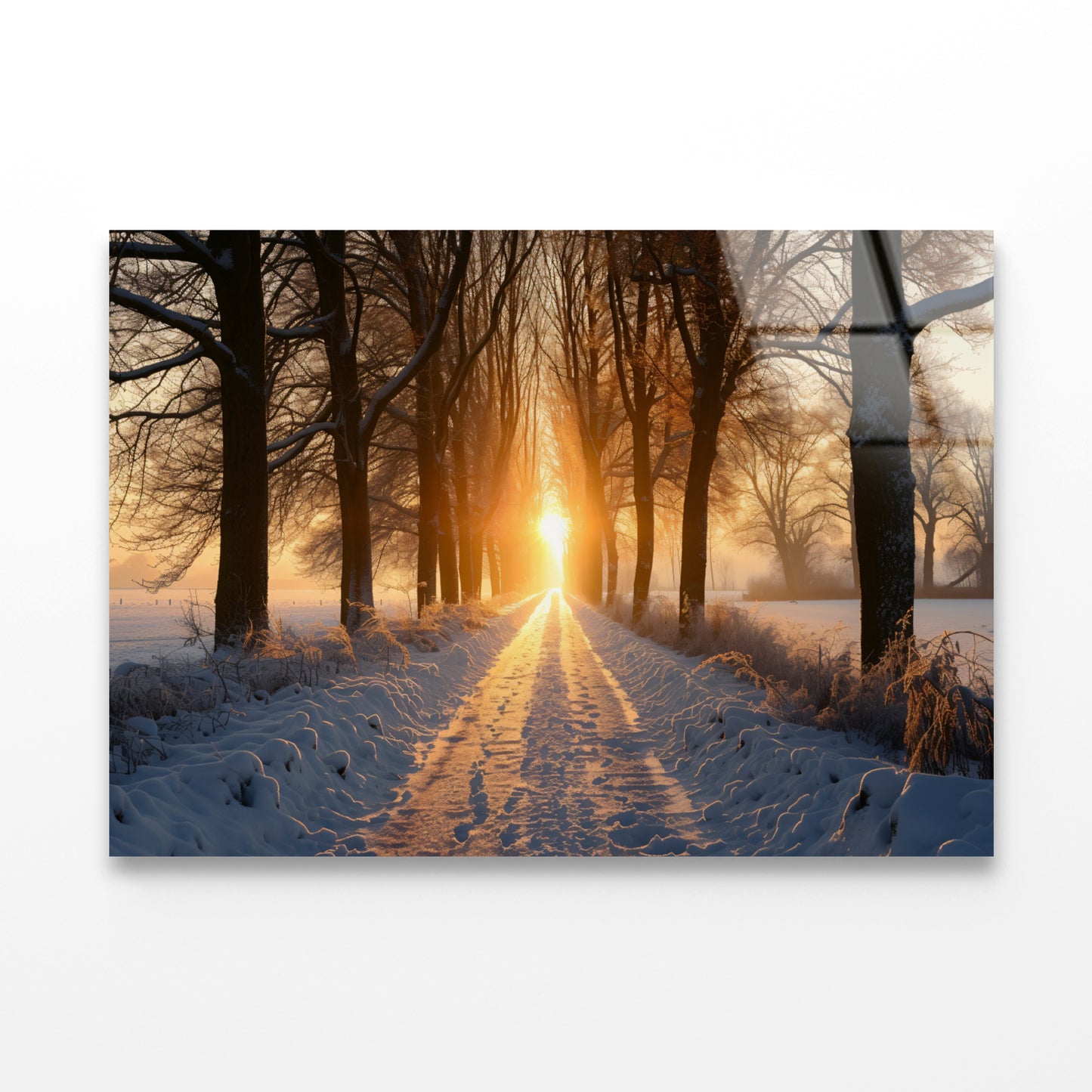 Winter with Tree Alley at Sunset Acrylic Glass Print Tempered Glass Wall Art 100% Made in Australia Ready to Hang