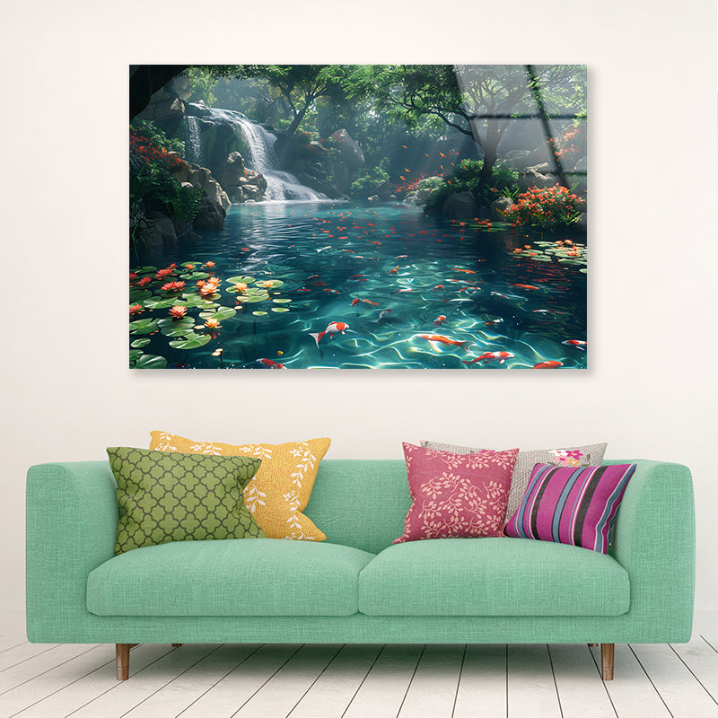 Waterfall in the Garden View Acrylic Glass Print Tempered Glass Wall Art 100% Made in Australia Ready to Hang