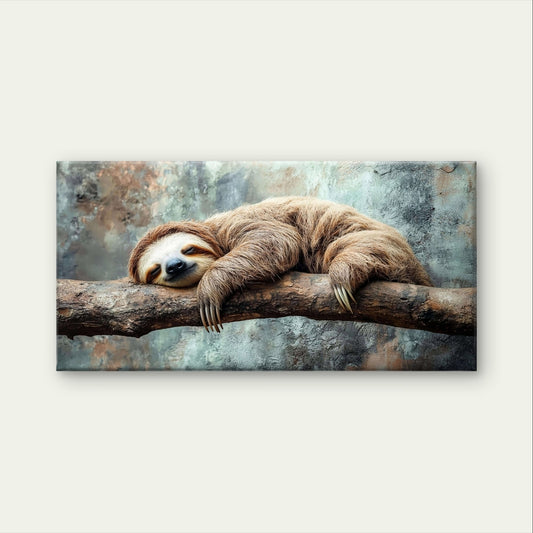 Sleeping Three Toed Sloth Branch Wildlife Wall Art Canvas Office Home Framed 120x60cm