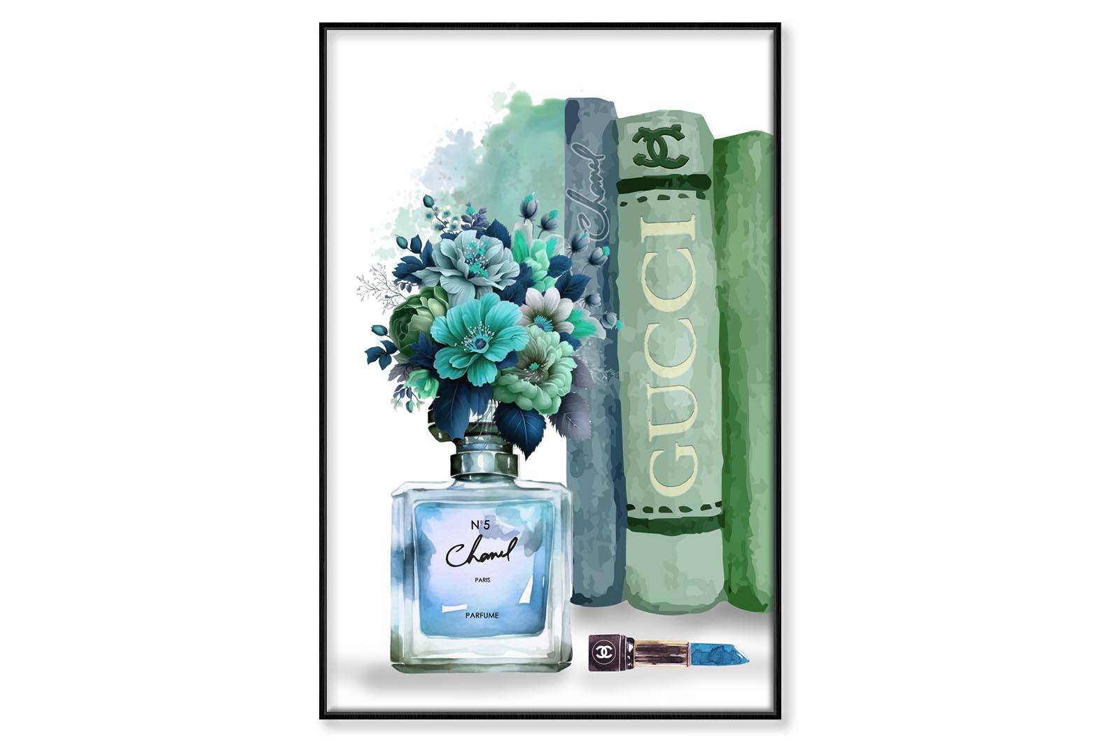 Blue Green Perfume Wall Art Limited Edition High Quality Print Canvas Box Framed Black