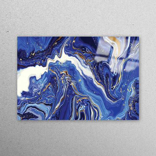 Navy Blue Marble Acrylic Glass Print Tempered Glass Wall Art 100% Made in Australia Ready to Hang