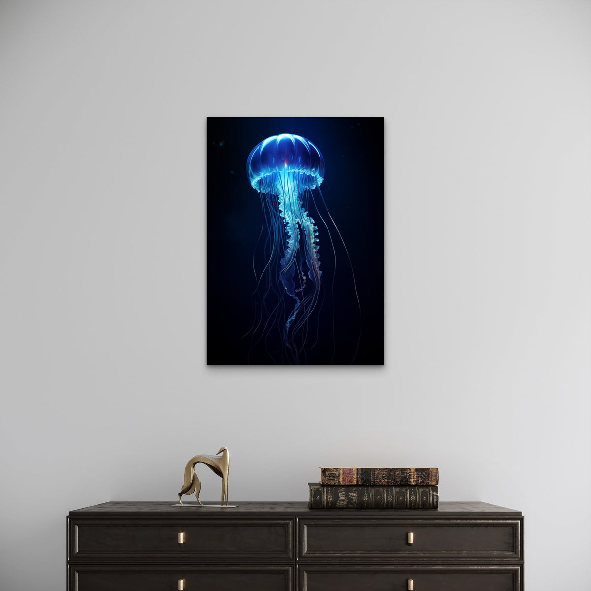 Electric Blue Jellyfish 40x60cm Metal Print Ready to Hang