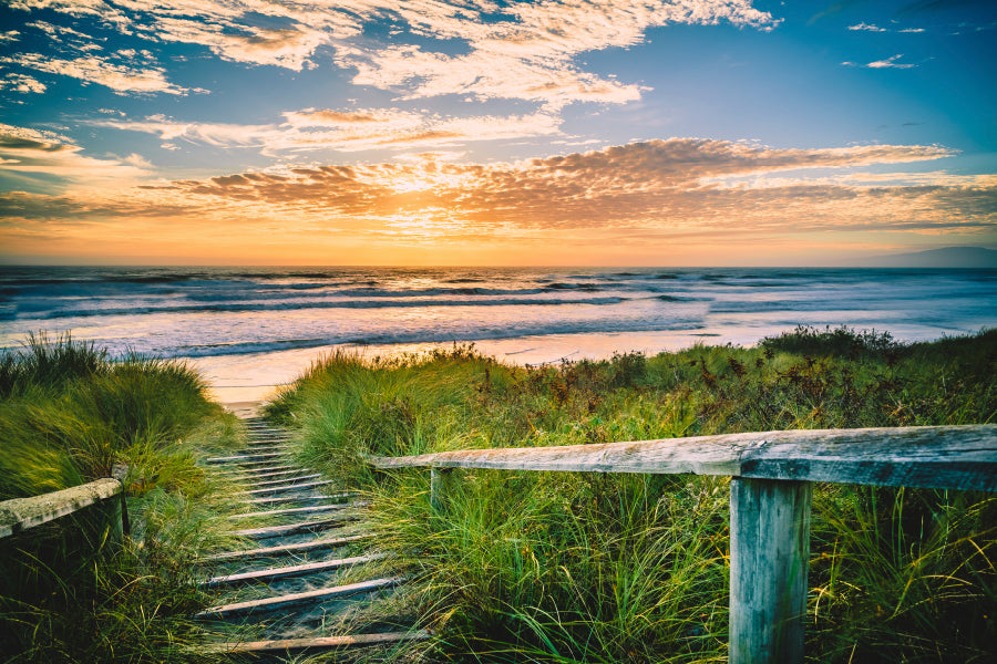 Beautiful View of a Beach at Sunset in Christchurch, New Zealand Wall Art Decor 100% Australian Made