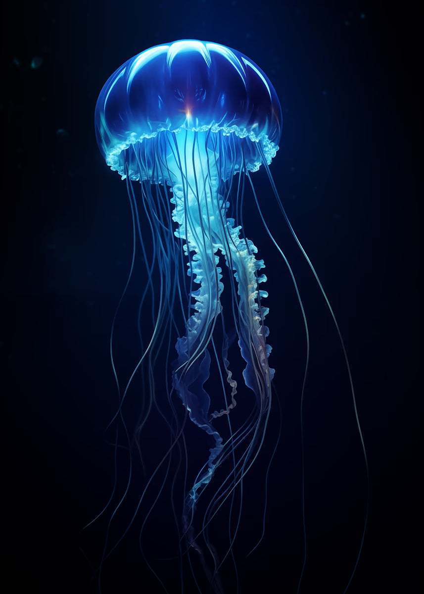 Electric Blue Jellyfish 40x60cm Metal Print Ready to Hang