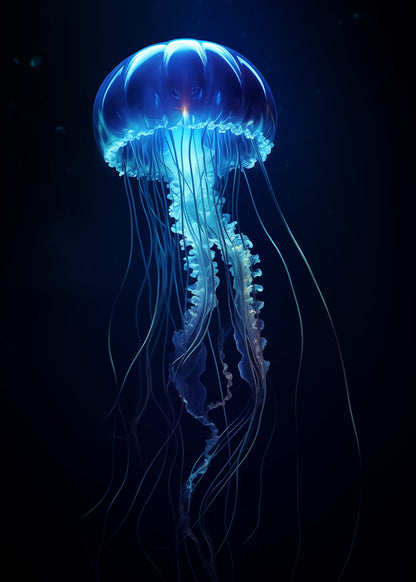 Electric Blue Jellyfish 40x60cm Metal Print Ready to Hang
